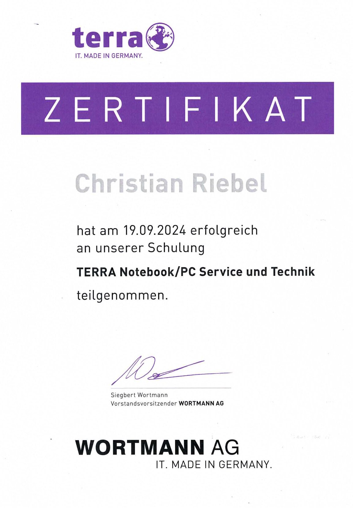 2024 Terra PC Service Zertifikat Christian