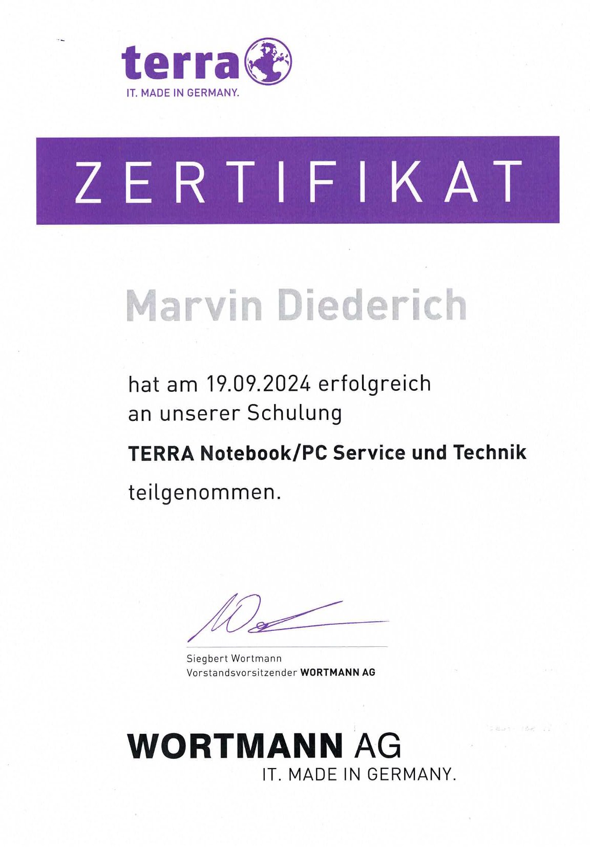 2024 Terra PC Service Zertifikat Marvin